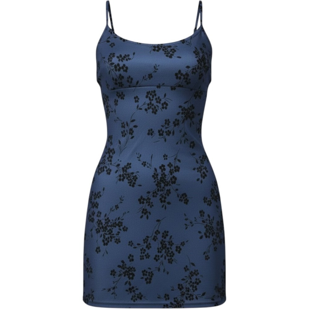 Vintage Charlotte Russe 90s Y2K Blue Flocked Velvet Floral Mini Dress Small USA
